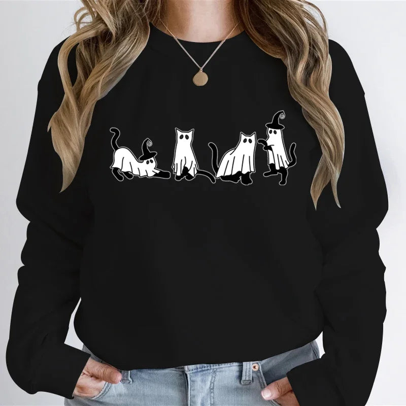 Women's Cat Halloween Crew-Neck Sweatshirt